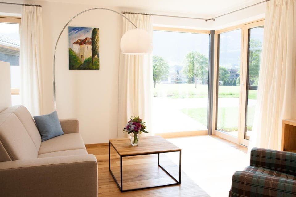 Living room, Seating area, Garden view