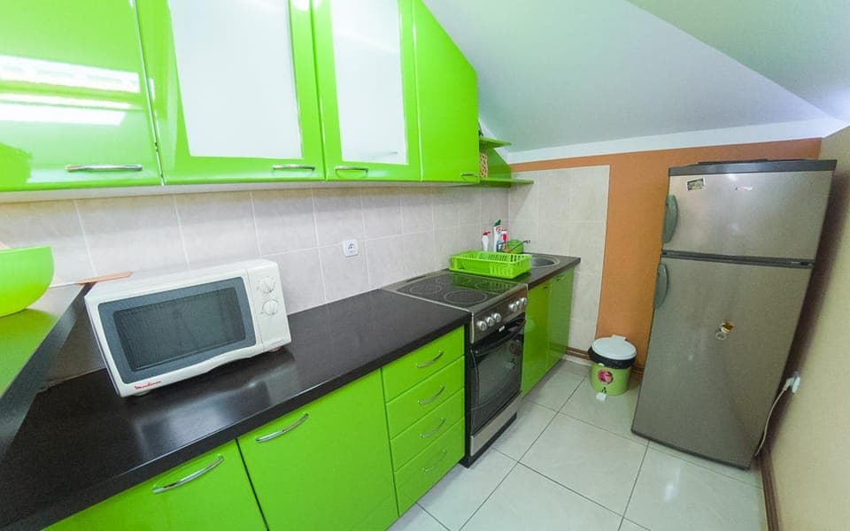 Kitchen or kitchenette, stove