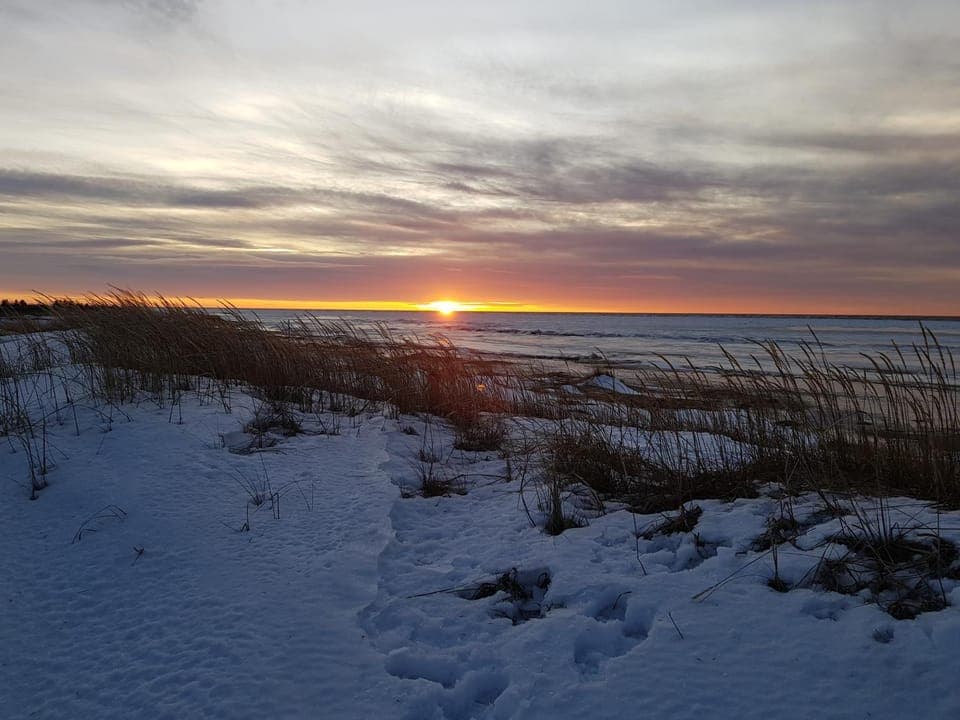 Natural landscape, Winter, Beach, Sunset