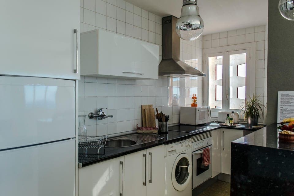 Kitchen or kitchenette, stove