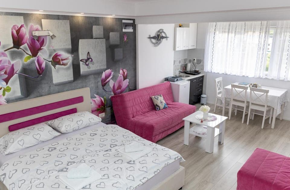 Bed, Kitchen or kitchenette, Living room, Photo of the whole room, Bedroom