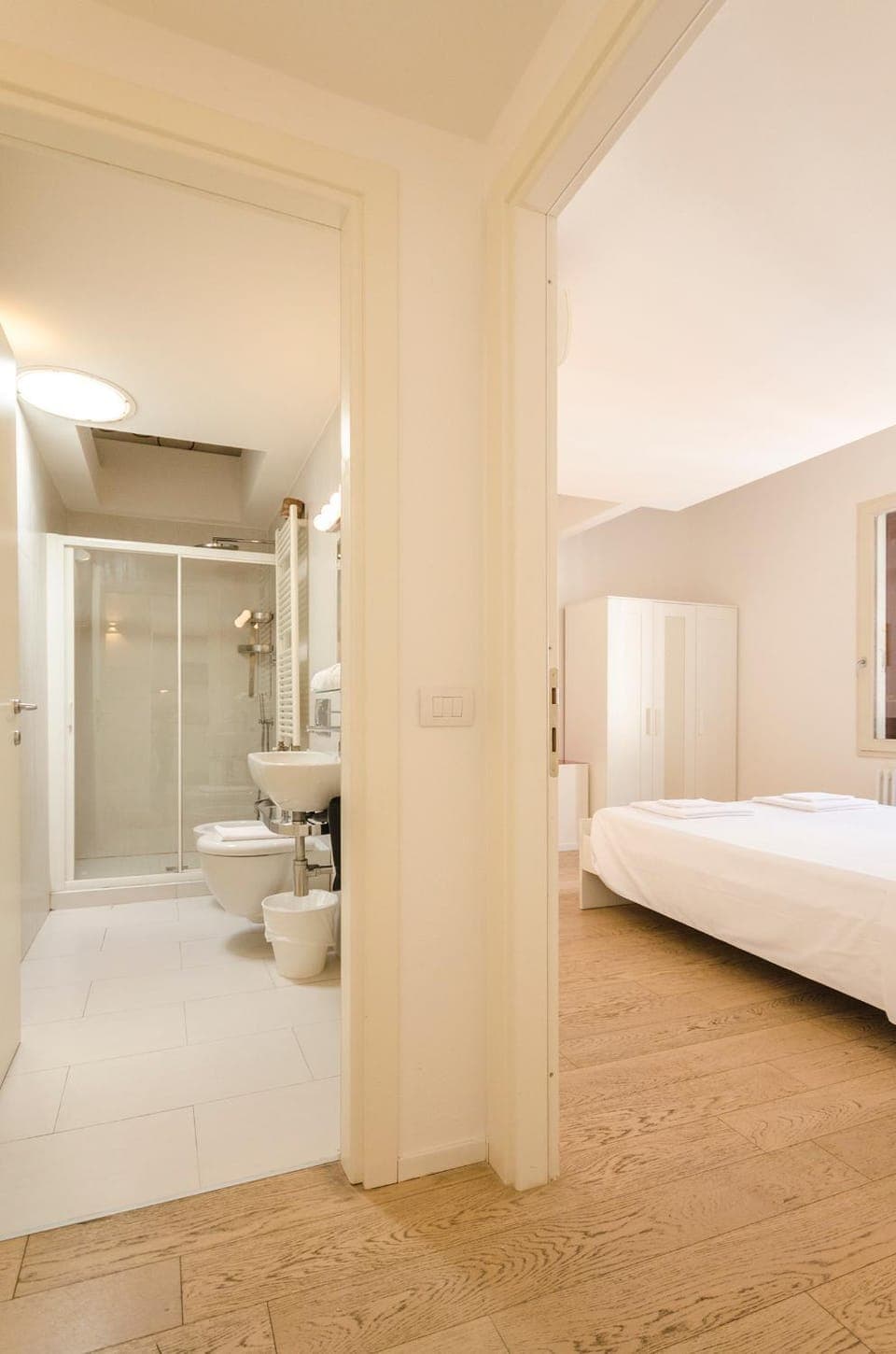 Shower, Bed, Bathroom, Bedroom