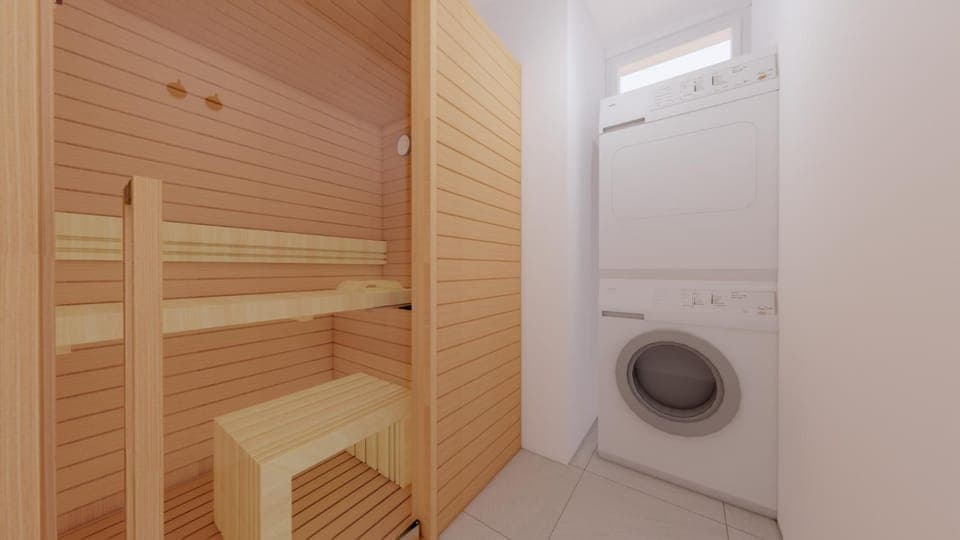 Sauna, washing machine, dryer