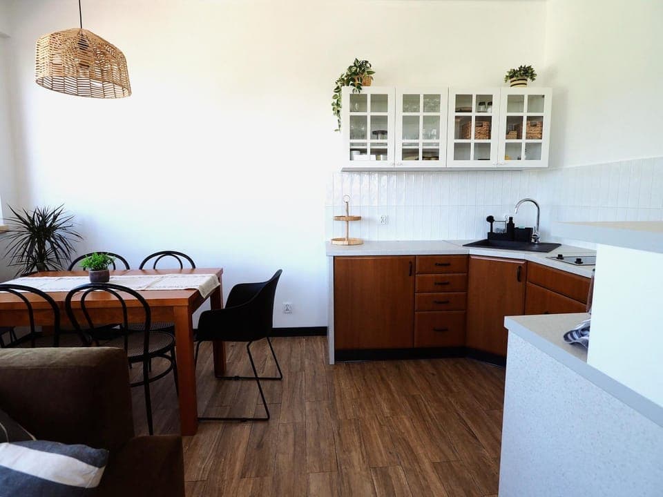 Kitchen or kitchenette, Living room, Dining area, stove