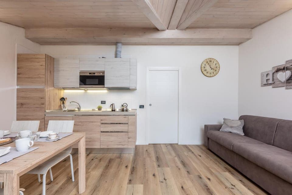 Kitchen or kitchenette, Living room, Dining area, stove