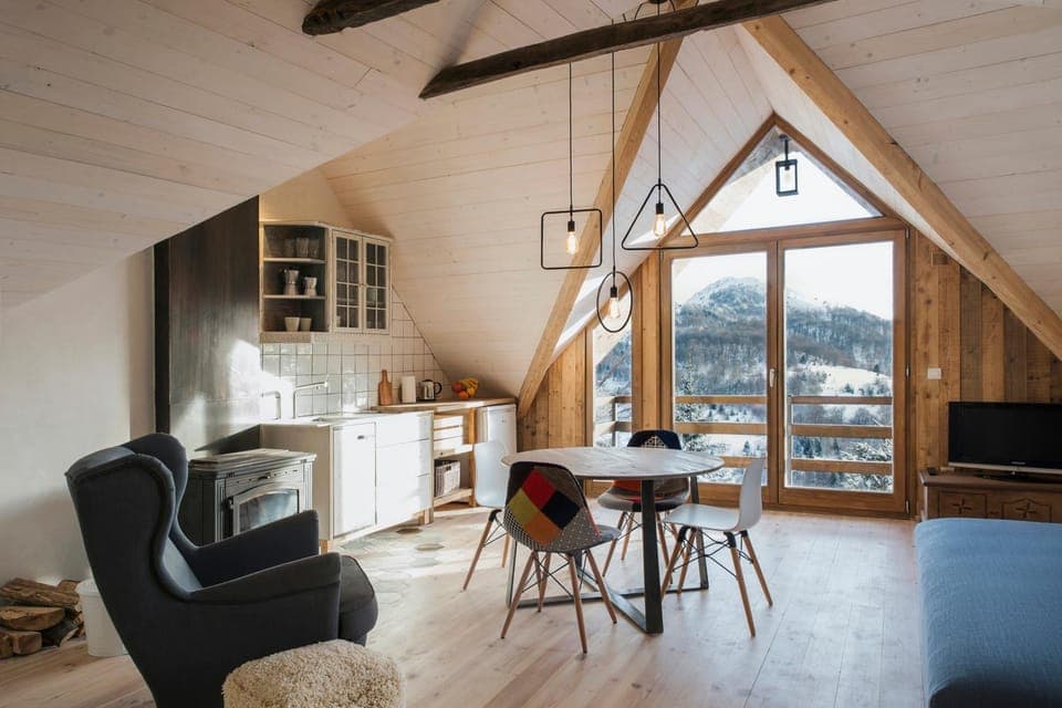 Winter, Living room, Dining area, Mountain view, kitchen