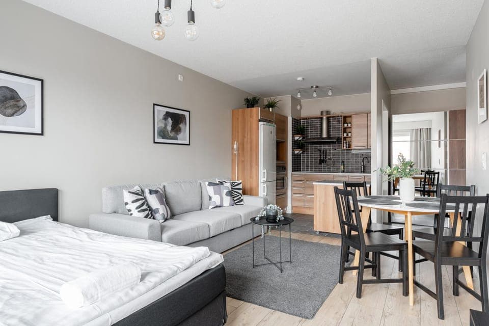 Bed, Living room, Photo of the whole room, kitchen