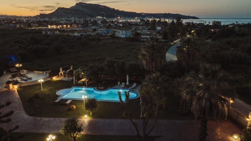 Nearby landmark, Natural landscape, Bird's eye view, Swimming pool, Sunset