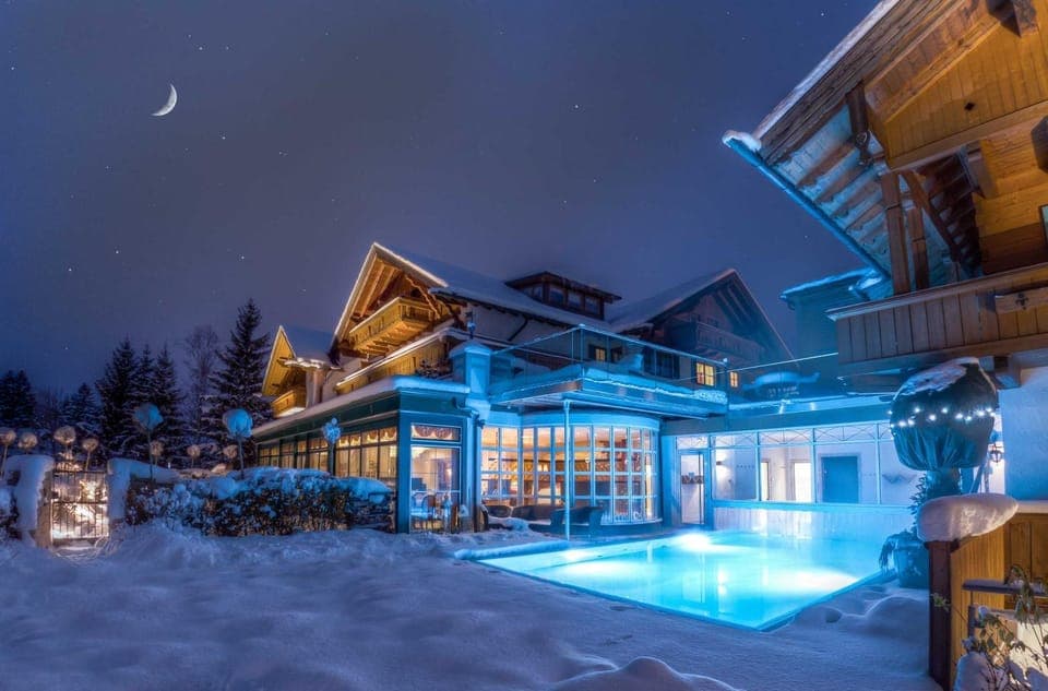 Property building, Night, Winter, Swimming pool