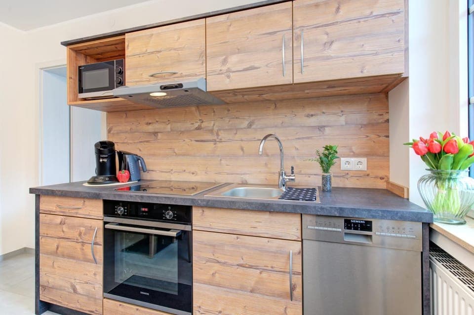 Kitchen or kitchenette, dishwasher, oven, stove