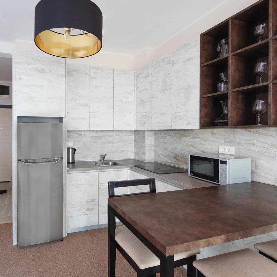 Kitchen or kitchenette, dishwasher, minibar, stove