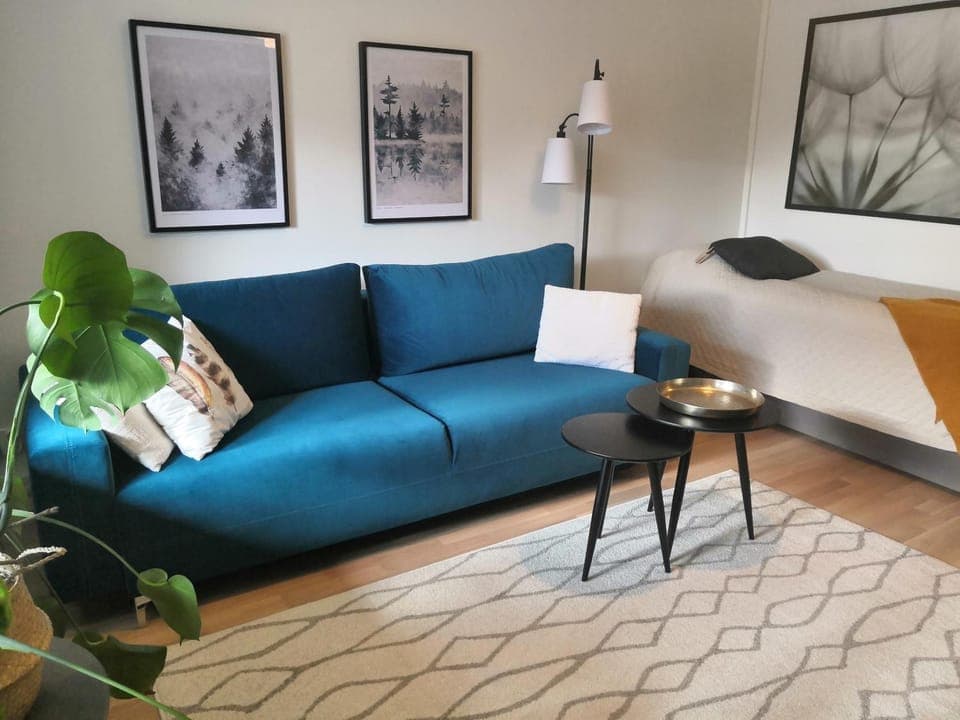 Bed, Living room, Seating area