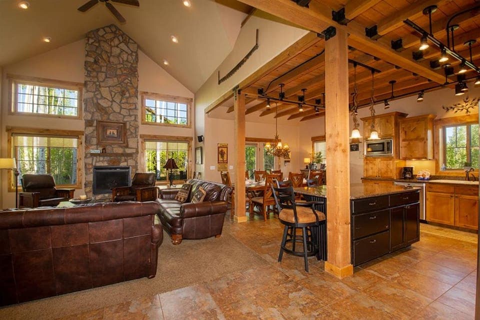 Day, Kitchen or kitchenette, Living room, Dining area, fireplace, furniture
