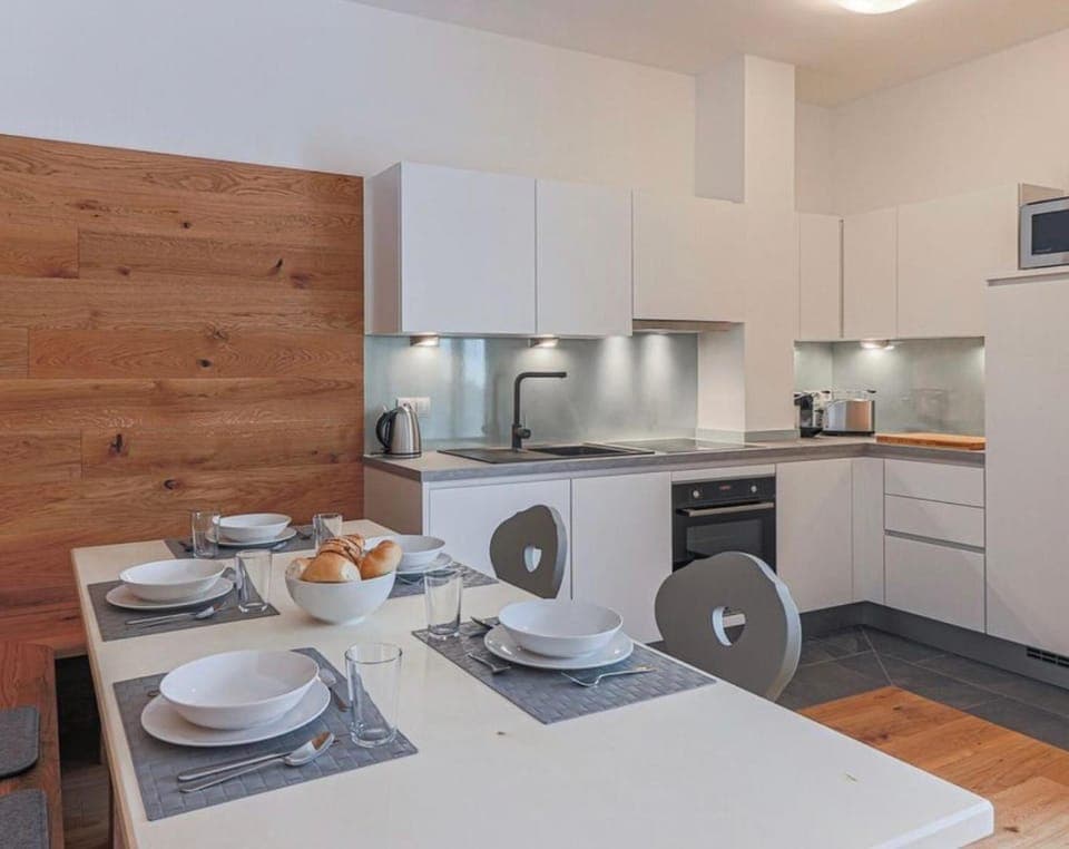 Kitchen or kitchenette, stove