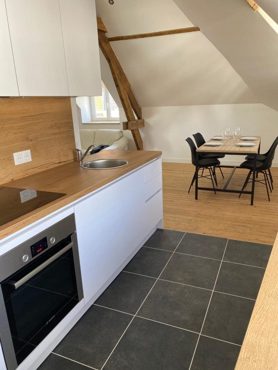 Kitchen or kitchenette, stove