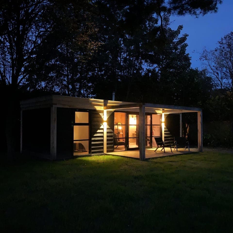Property building, Night, Garden, Garden view