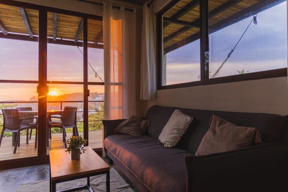 Patio, Natural landscape, View (from property/room), Balcony/Terrace, Living room, Seating area, Dining area, Sea view, Sunset