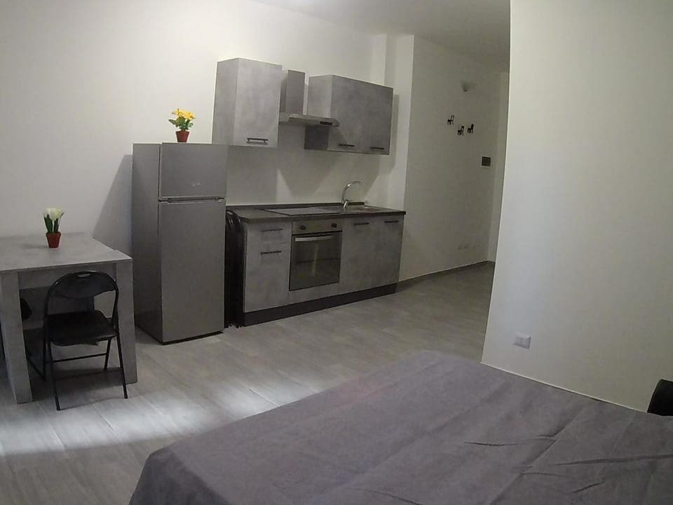 Photo of the whole room, Dining area, minibar, oven, stove