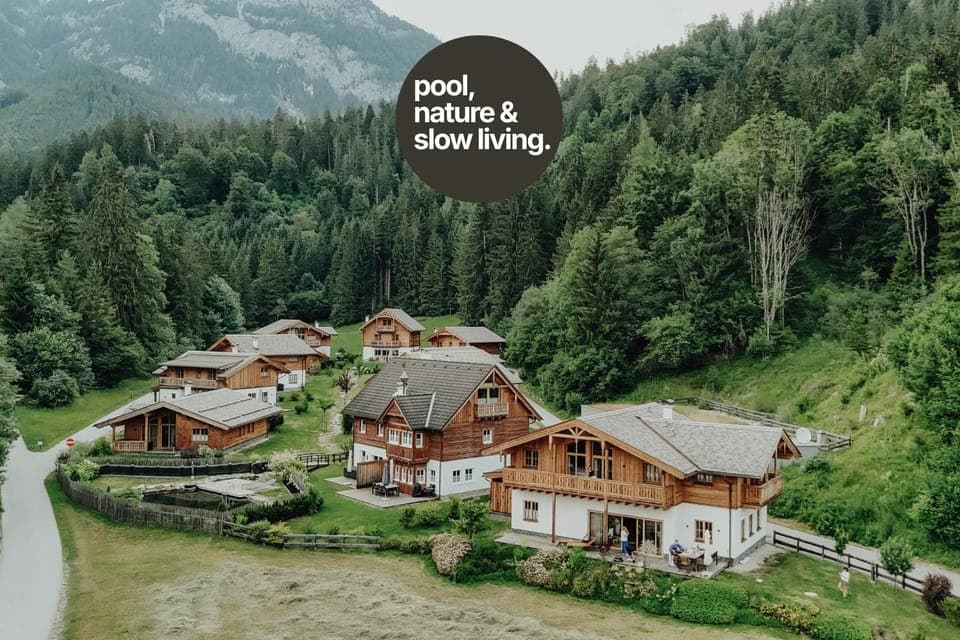 Property building, Natural landscape, Bird's eye view, Mountain view