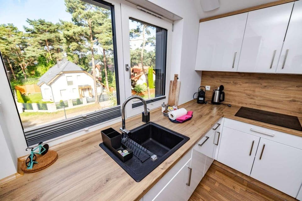 Kitchen or kitchenette, stove