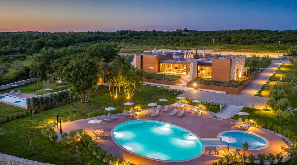 Property building, Night, Pool view, Swimming pool