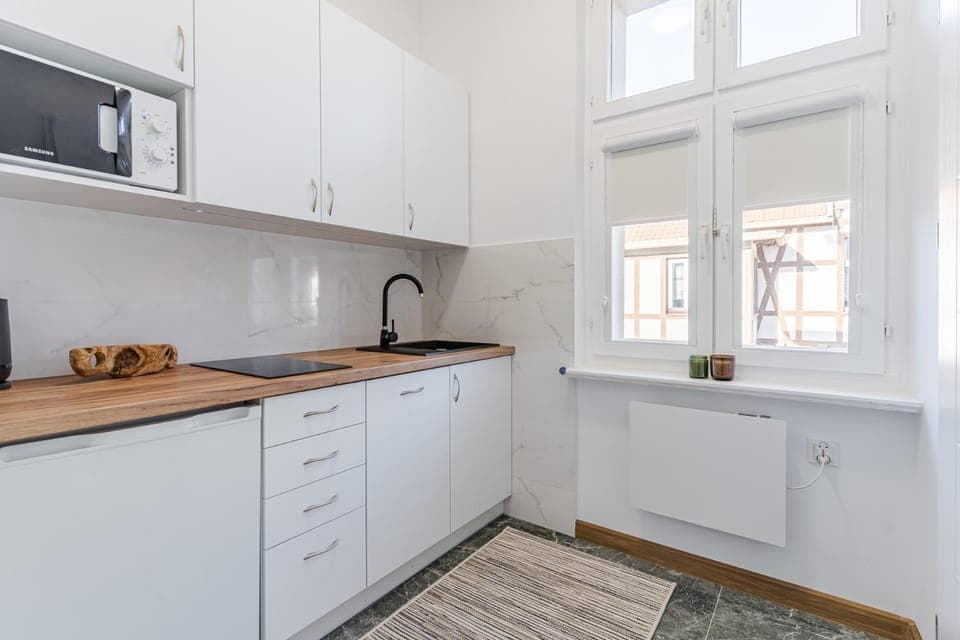 Kitchen or kitchenette, stove