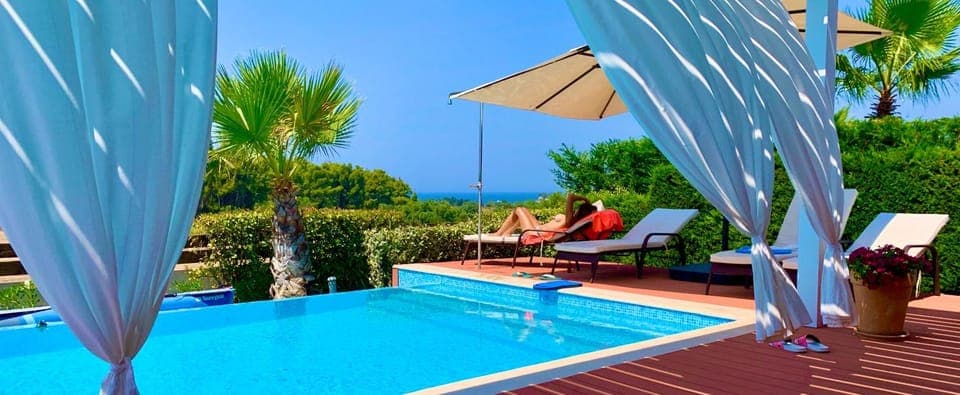 Patio, Day, Natural landscape, Pool view, Swimming pool, sunbed