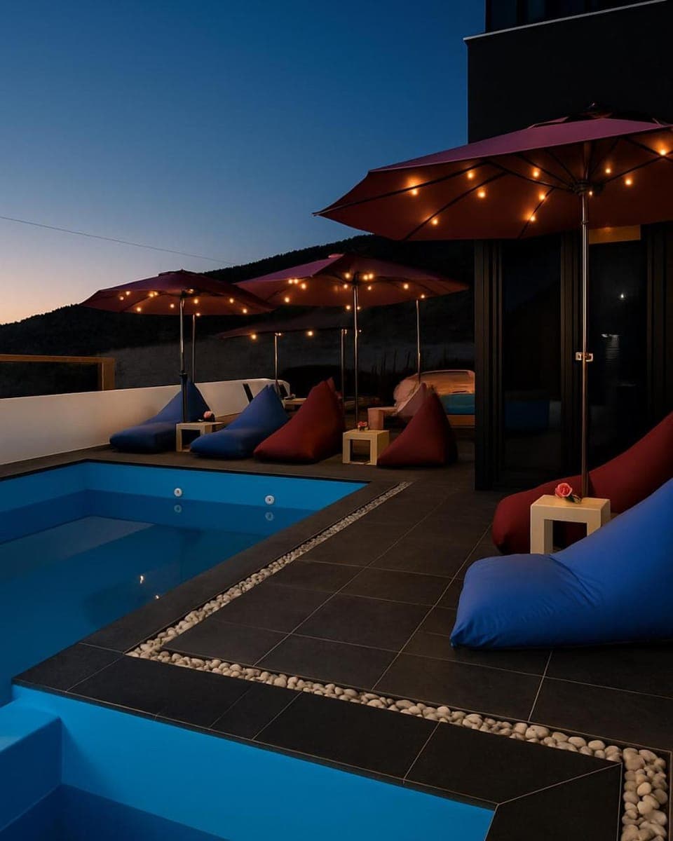 Night, Pool view, Swimming pool