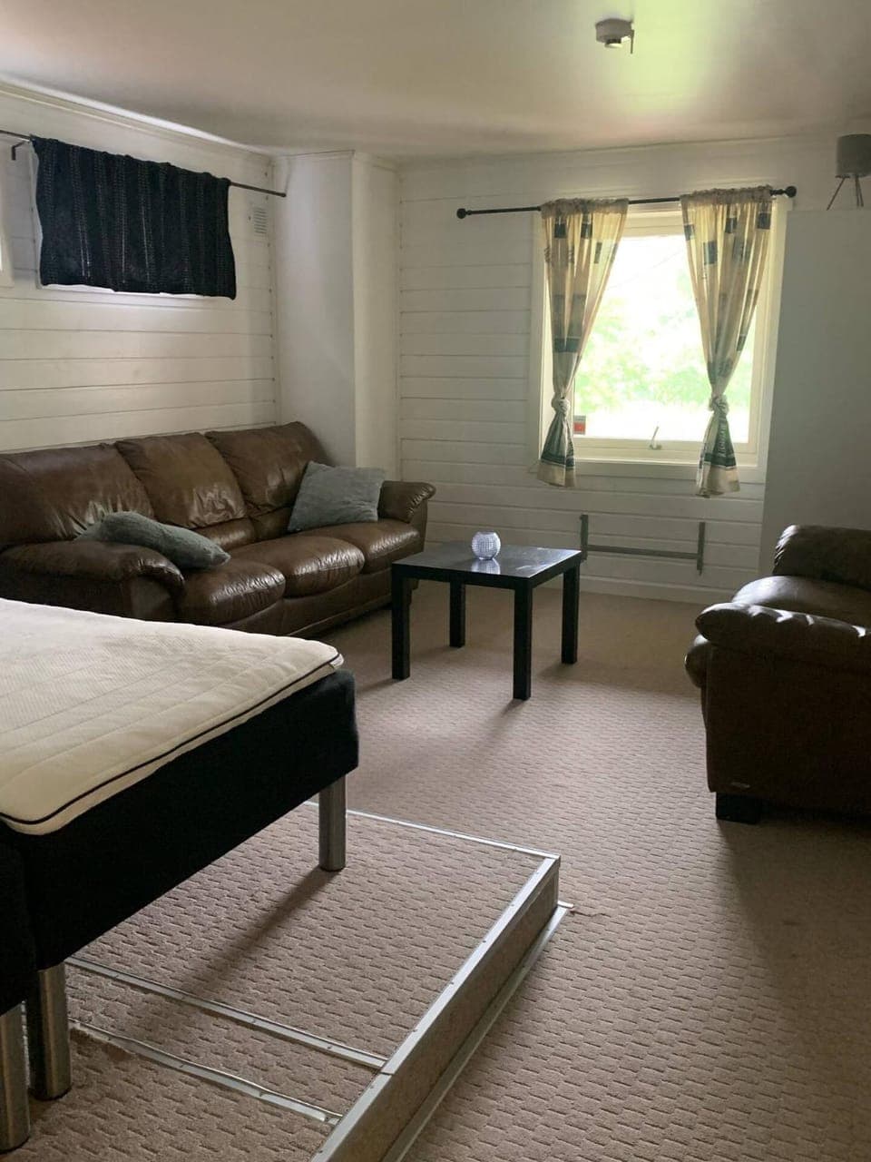 Bed, Living room, Seating area