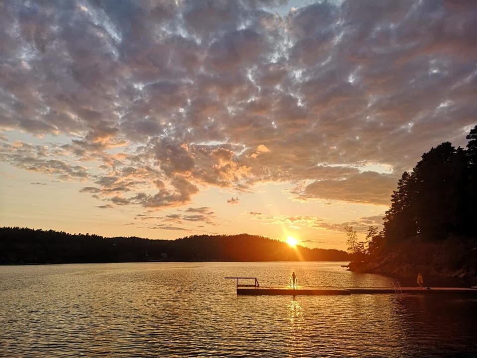 Beach, Lake view, Sunset