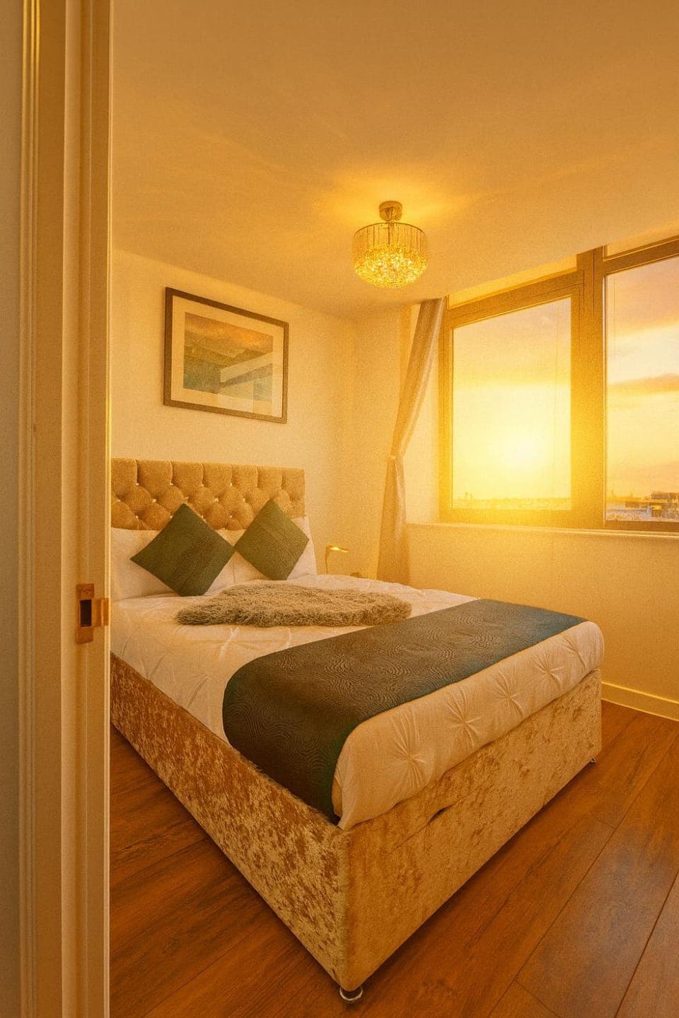 Bed, Photo of the whole room, Bedroom, Sunset