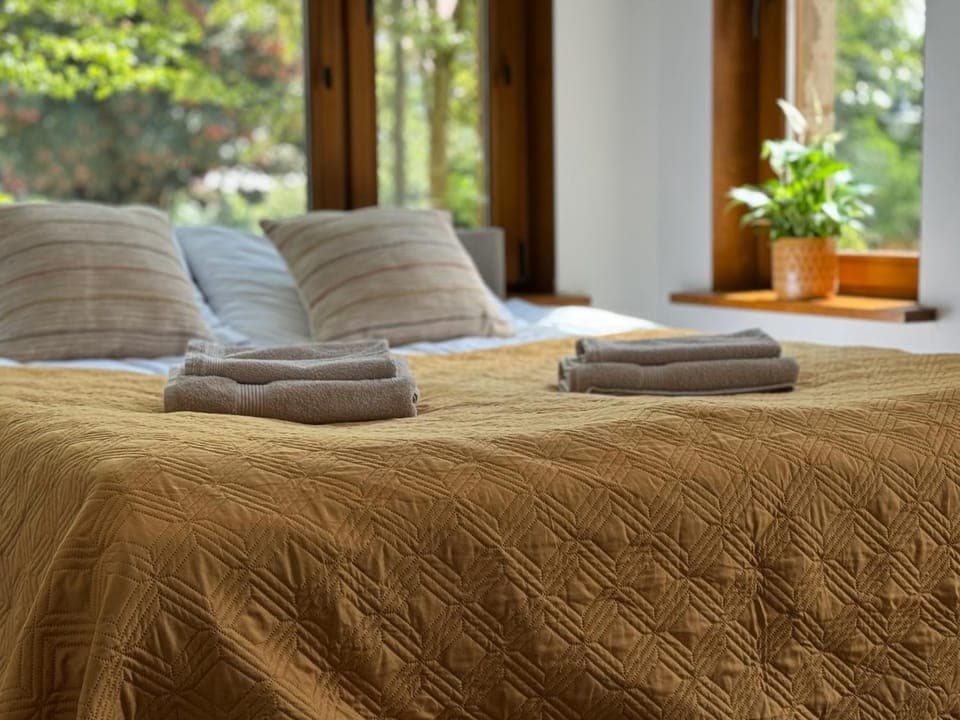 Bed, Photo of the whole room, Bedroom, towels