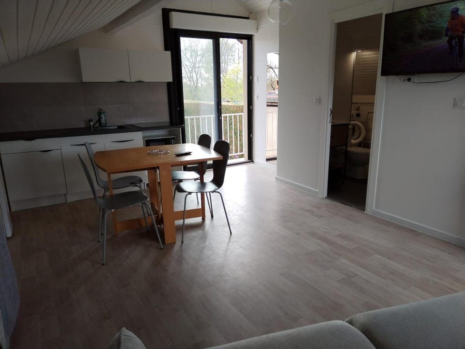 Kitchen or kitchenette, Dining area, minibar, pet friendly