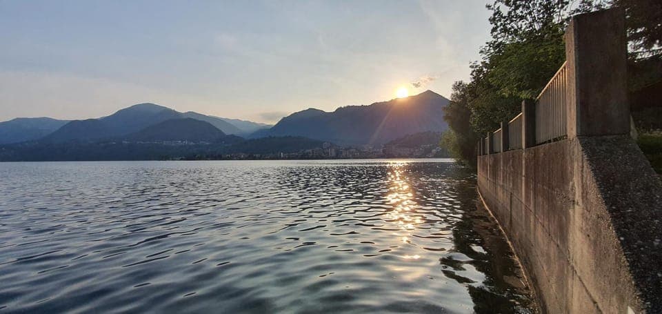 Natural landscape, Beach, Lake view, Mountain view, Sunset