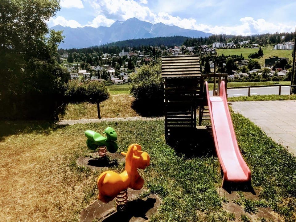 Natural landscape, Children play ground, Mountain view, Family