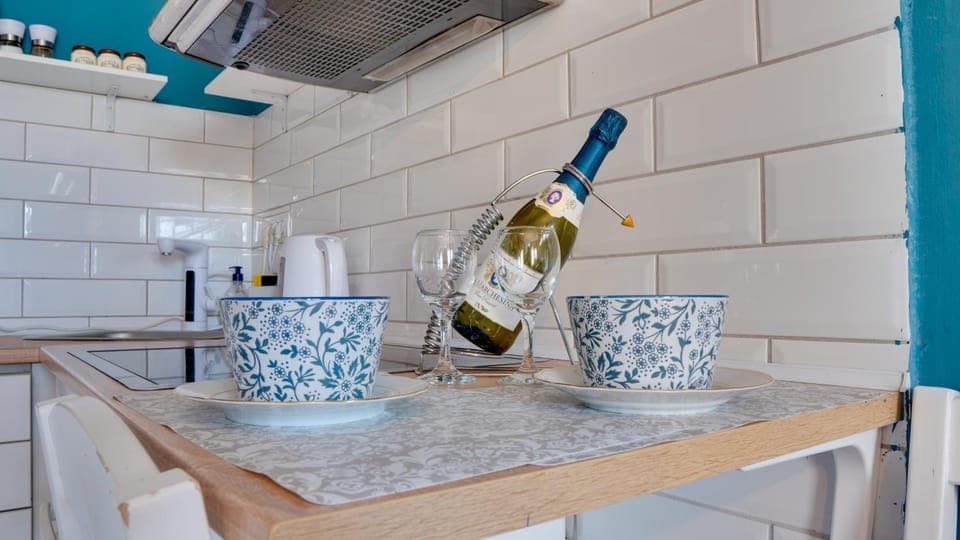 Kitchen or kitchenette, stove