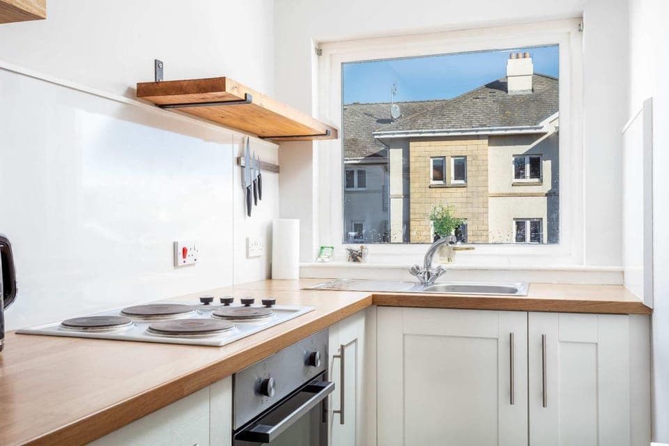 Kitchen or kitchenette, stove