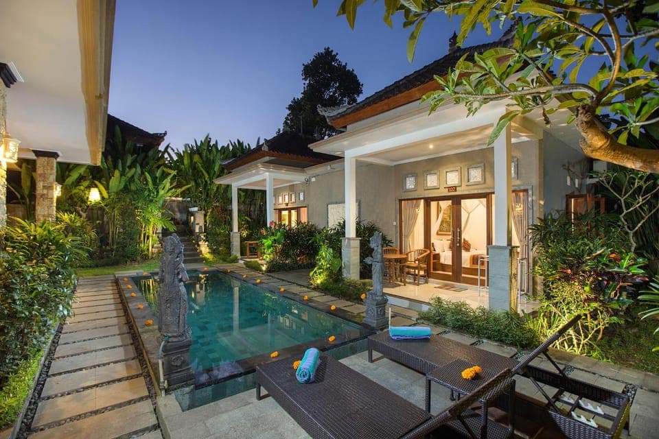 Property building, Swimming pool, Sunset