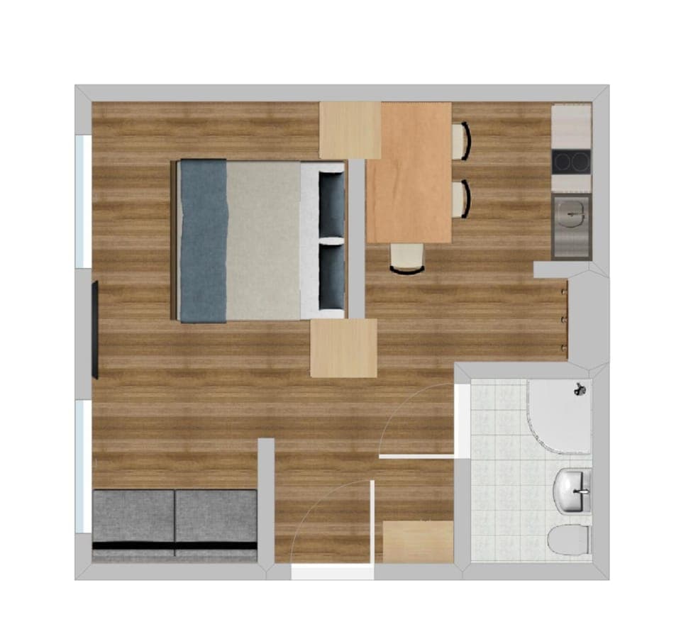 Photo of the whole room, Floor plan