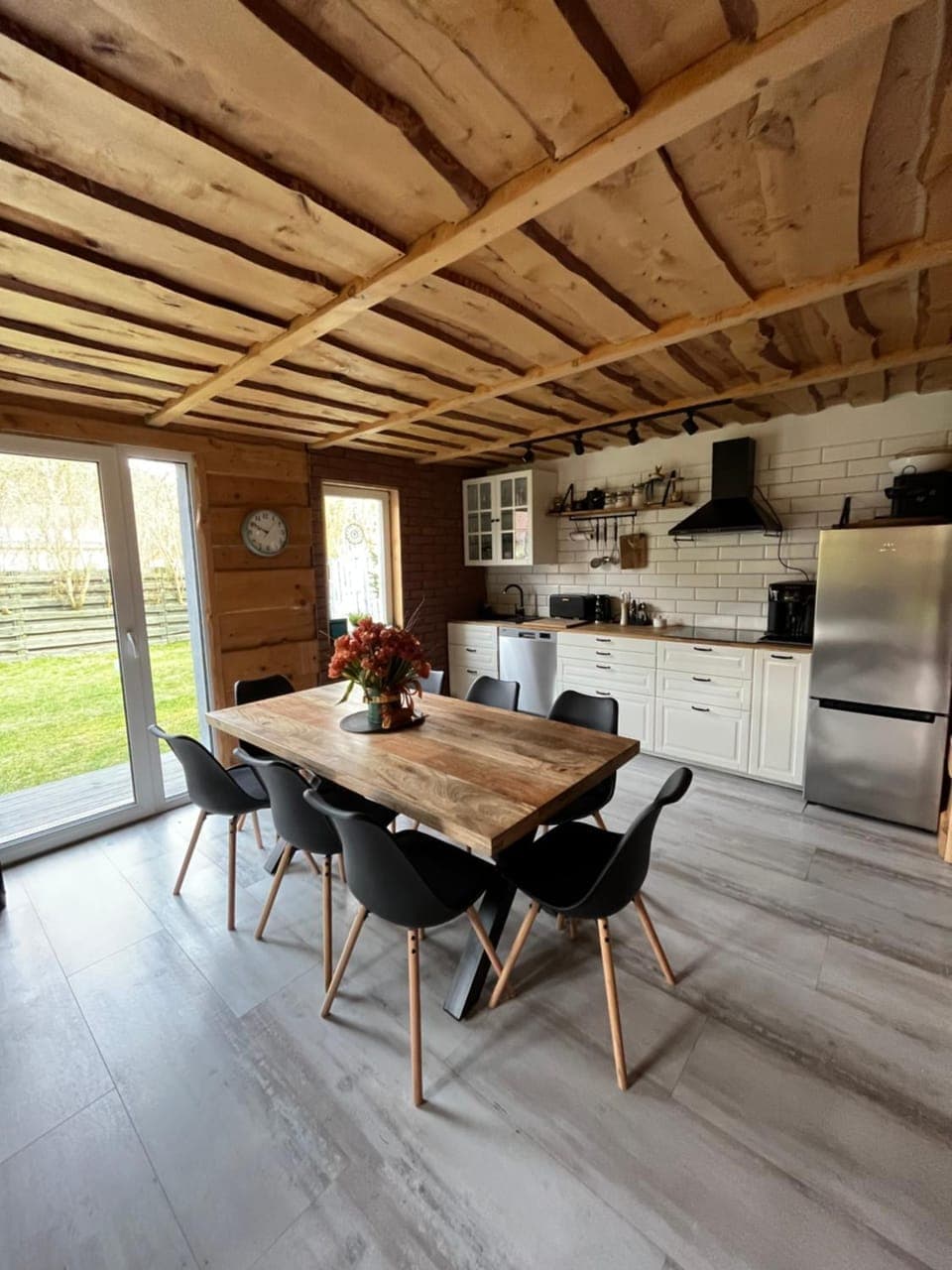 Kitchen or kitchenette, Living room, Dining area, stove