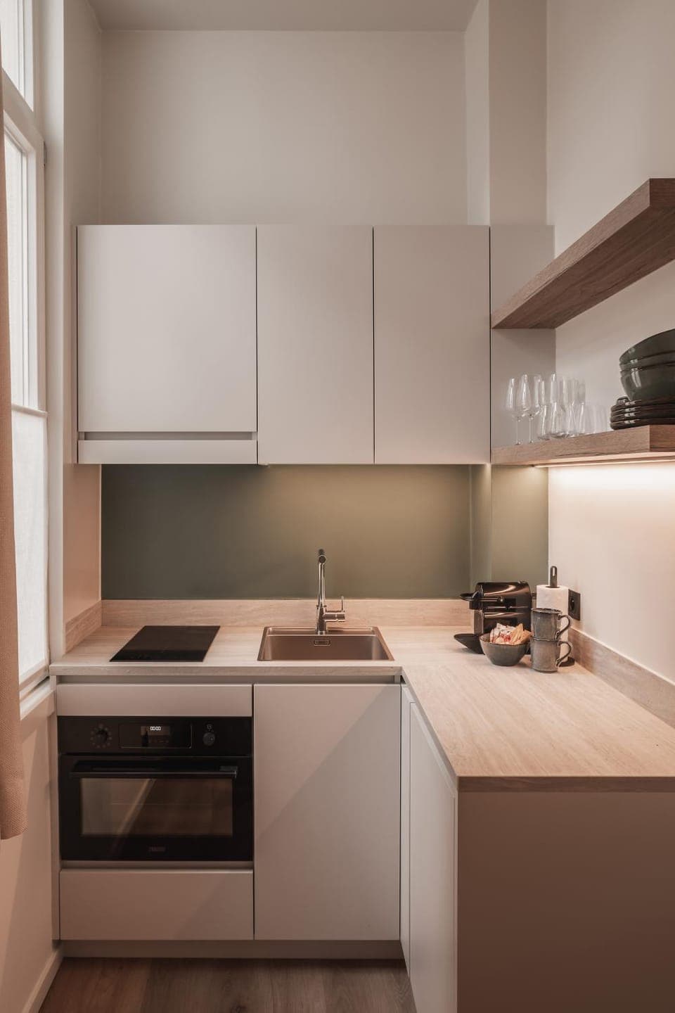 Kitchen or kitchenette, stove