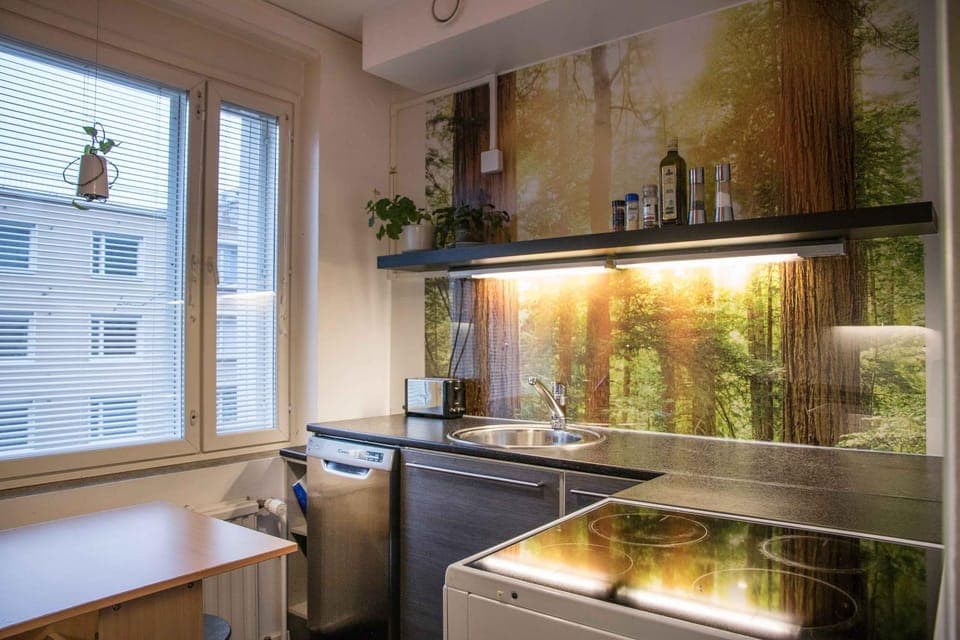 Kitchen or kitchenette, stove