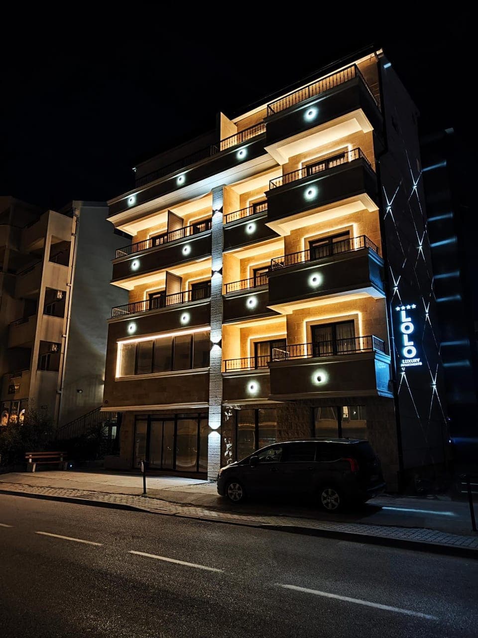 Property building, Night, Parking