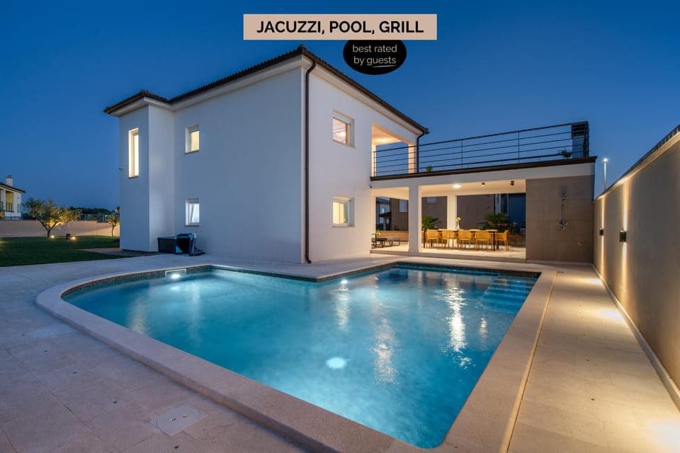 Property building, Night, Pool view, Swimming pool