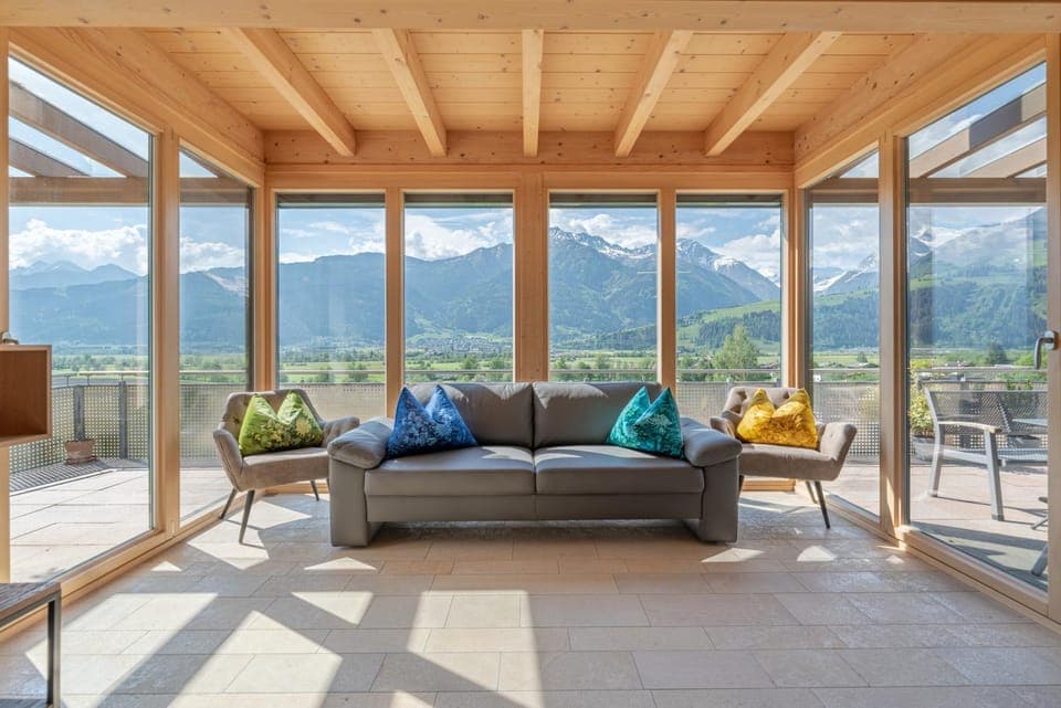 Living room, Seating area, Mountain view