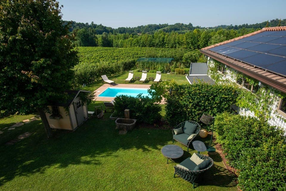 Natural landscape, Garden, Garden view, Pool view, Swimming pool, sunbed