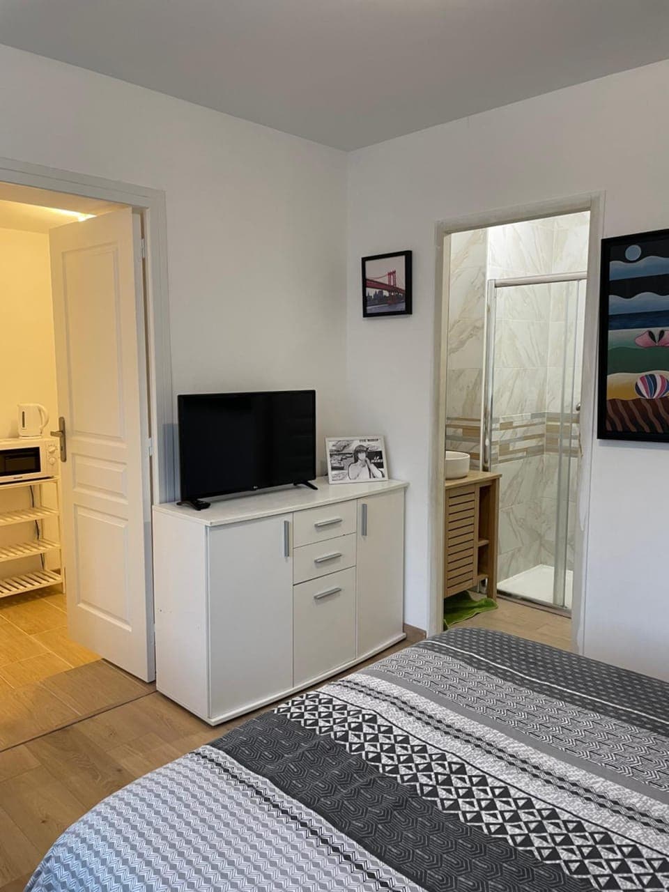 Bed, TV and multimedia, Kitchen or kitchenette, Photo of the whole room, Bedroom