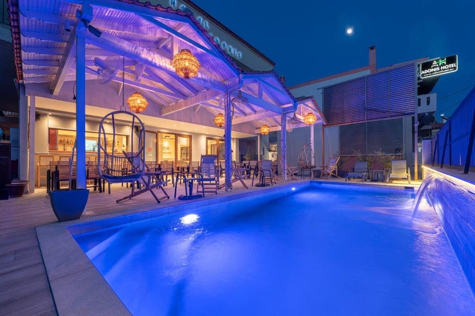 Patio, Night, Natural landscape, Pool view, Swimming pool