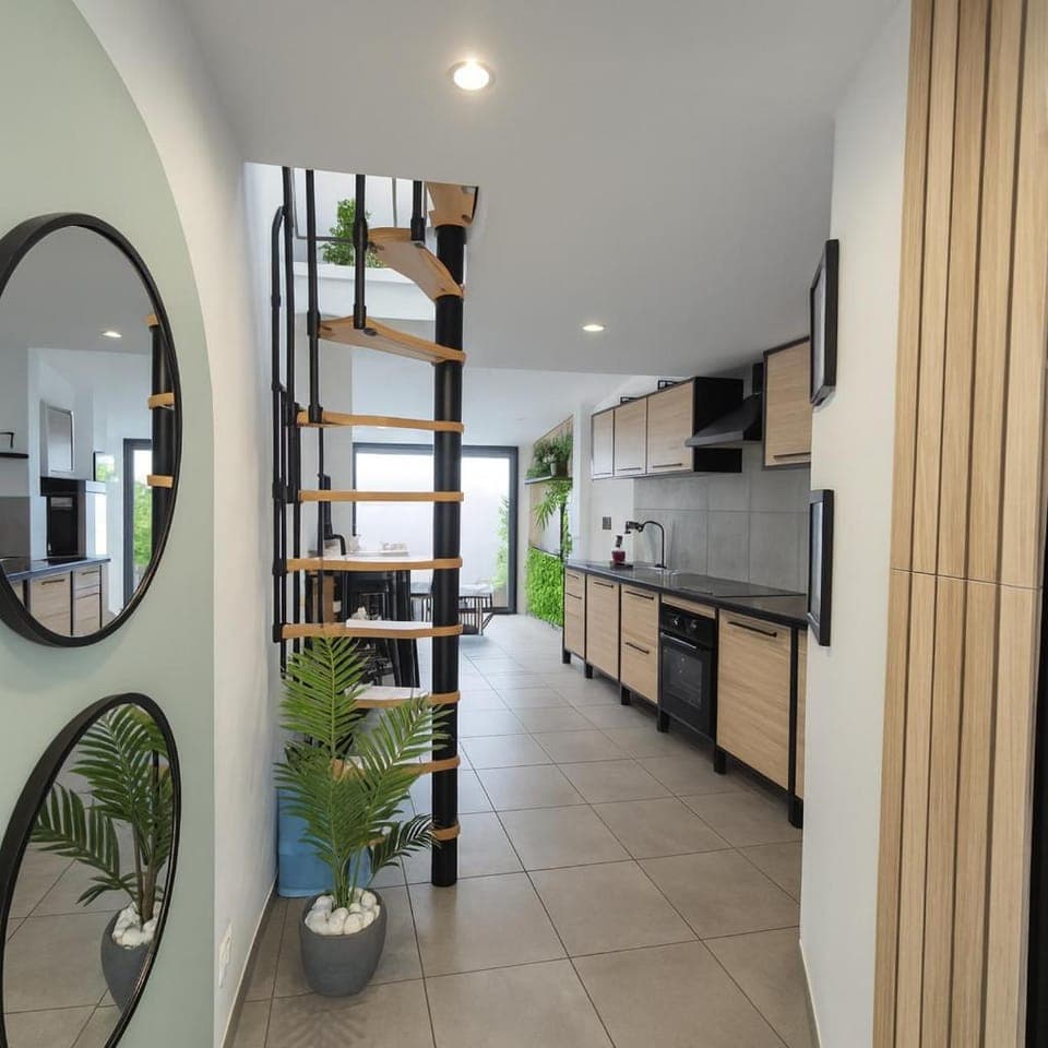 Living room, kitchen