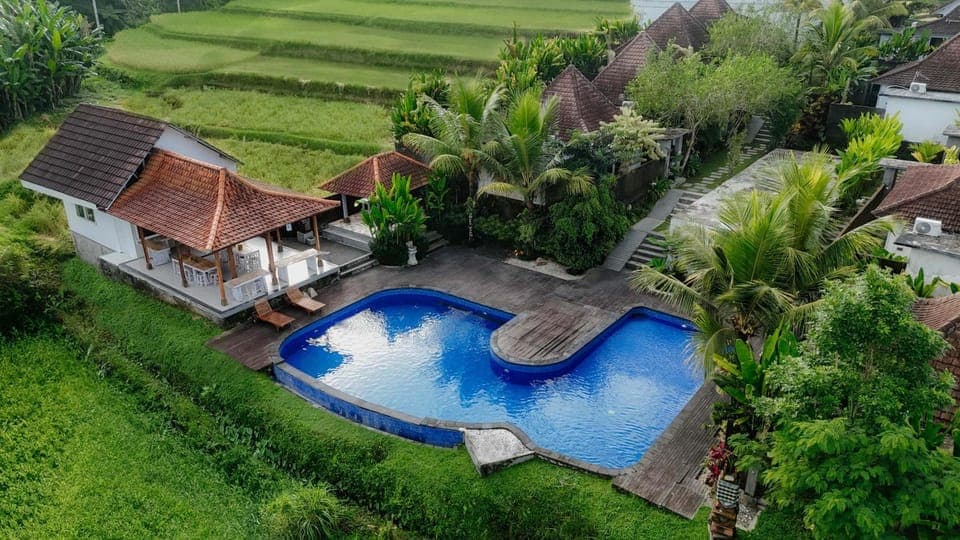Property building, Day, Natural landscape, Bird's eye view, Garden, Garden view, Pool view, Swimming pool, Swimming pool, sunbed